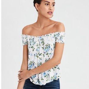 American Eagle soft floral off the shoulder top